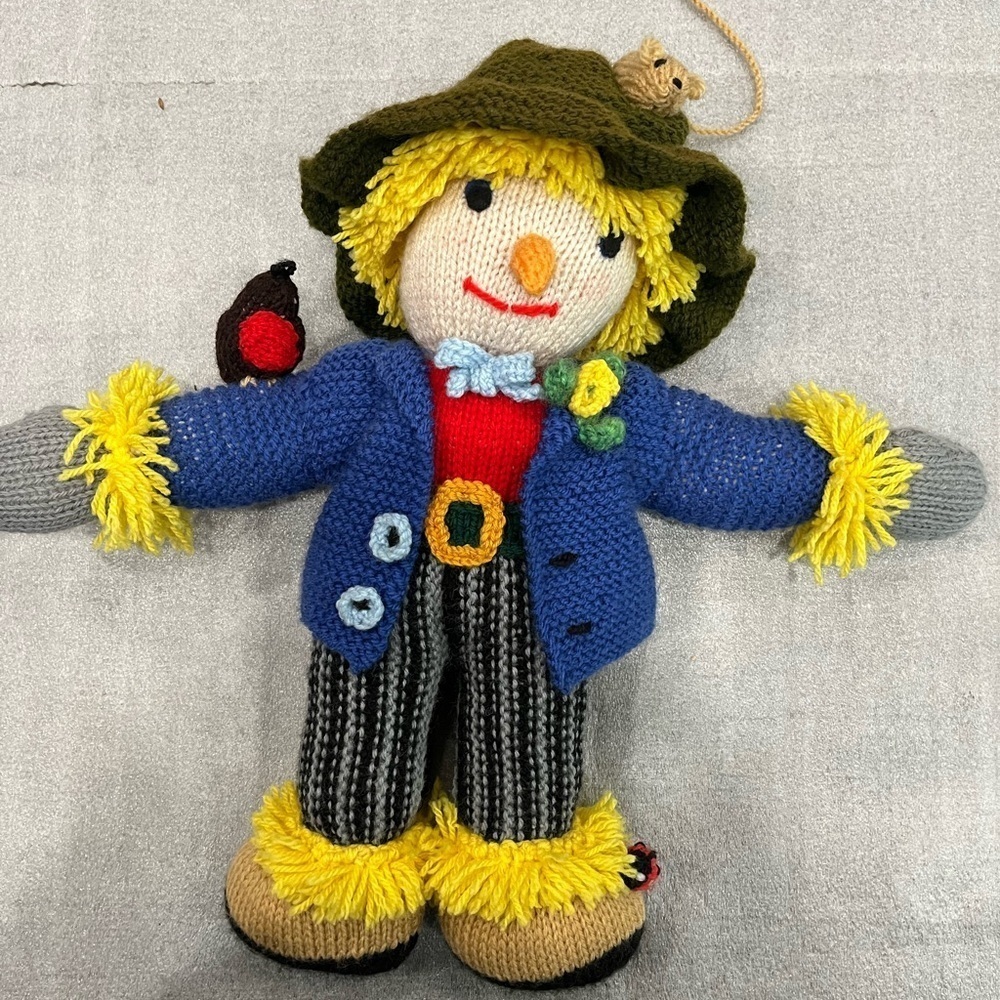 VTG Handmade Colorful Scarecrow Knit Crochet Soft Toy Crow Mouse ladybug